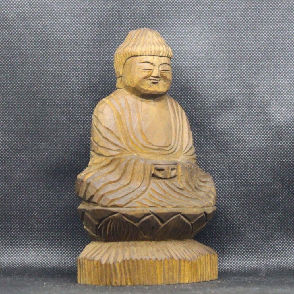 阿弥陀如来坐像(15cm  an7508)仏像 円空仏 摸刻 木彫 | 2枚目