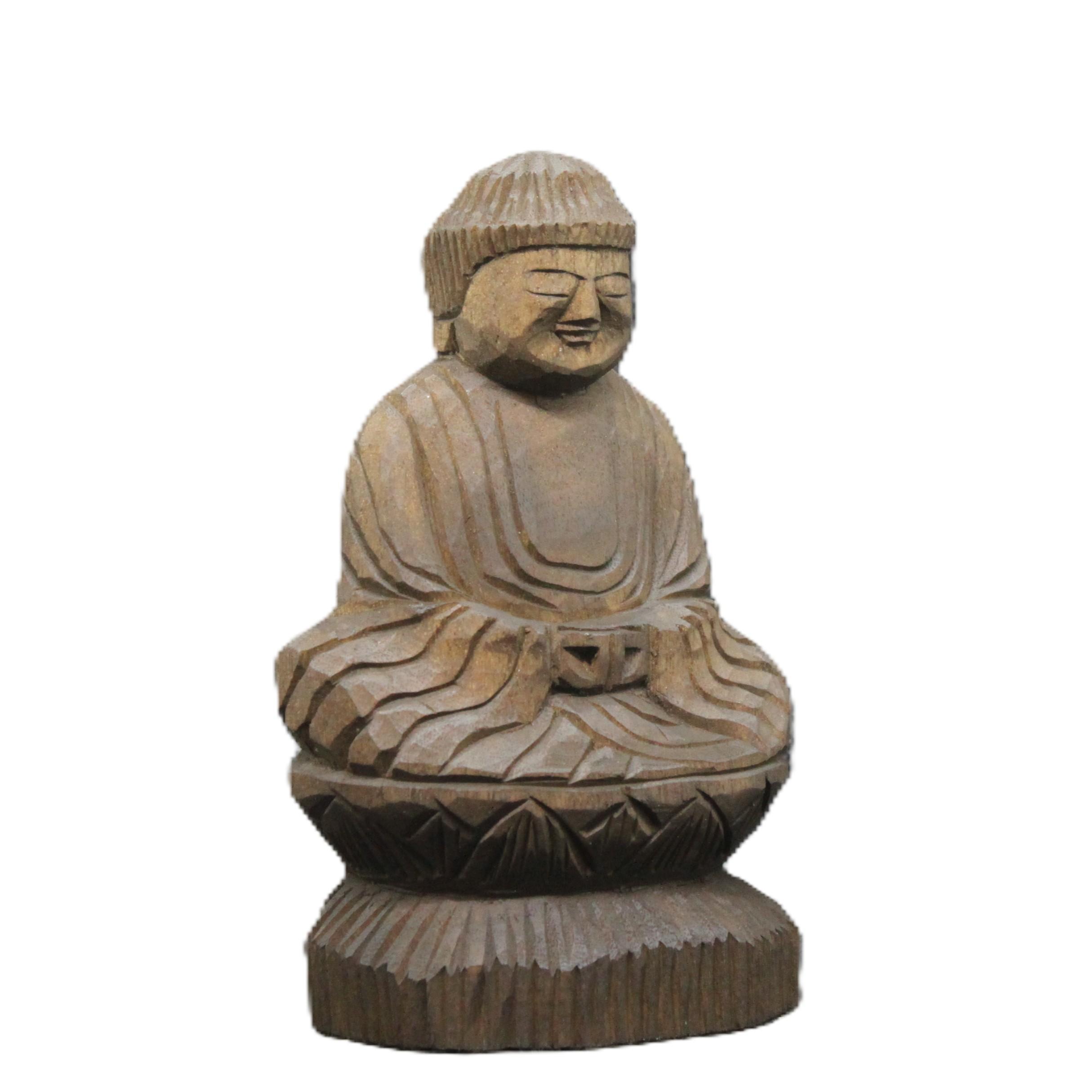阿弥陀如来坐像(15cm  an6421)仏像 円空仏 摸刻 木彫1枚目の画像