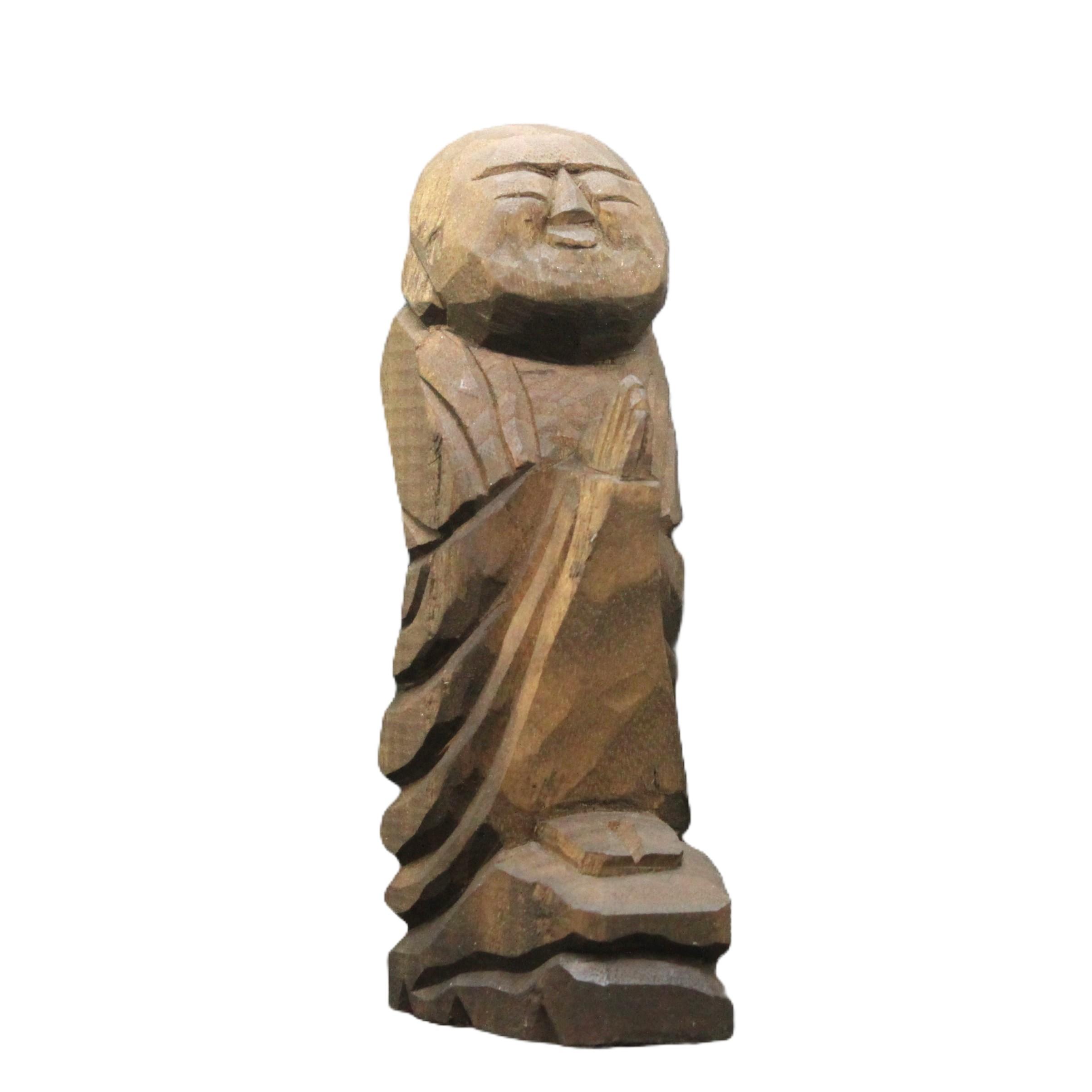 自刻像（善財童子 16cm jk6126） 仏像 円空仏 摸刻 木彫1枚目の画像