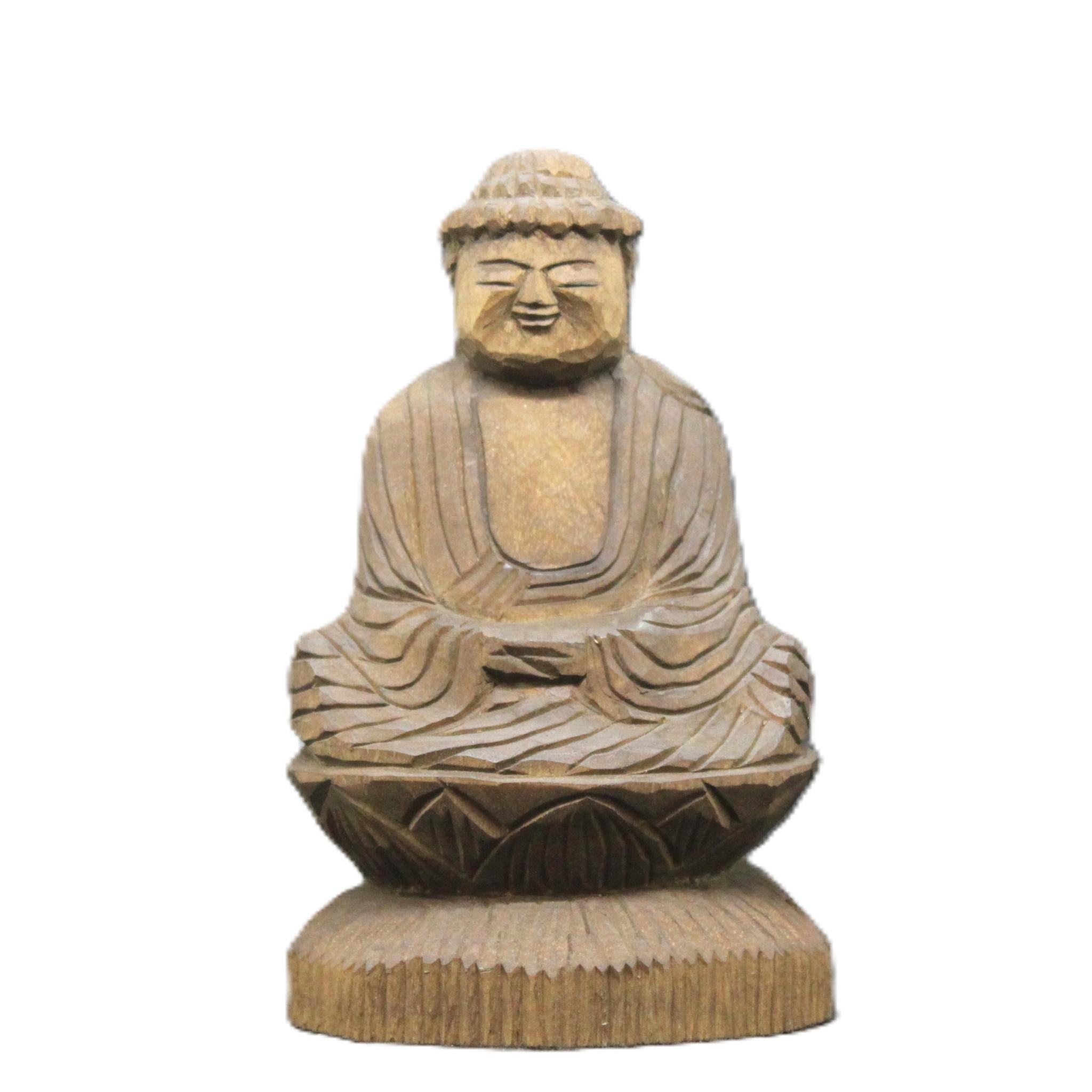 釈迦如来坐像(15cm sn7528)仏像 円空仏 摸刻 木彫 | 2枚目