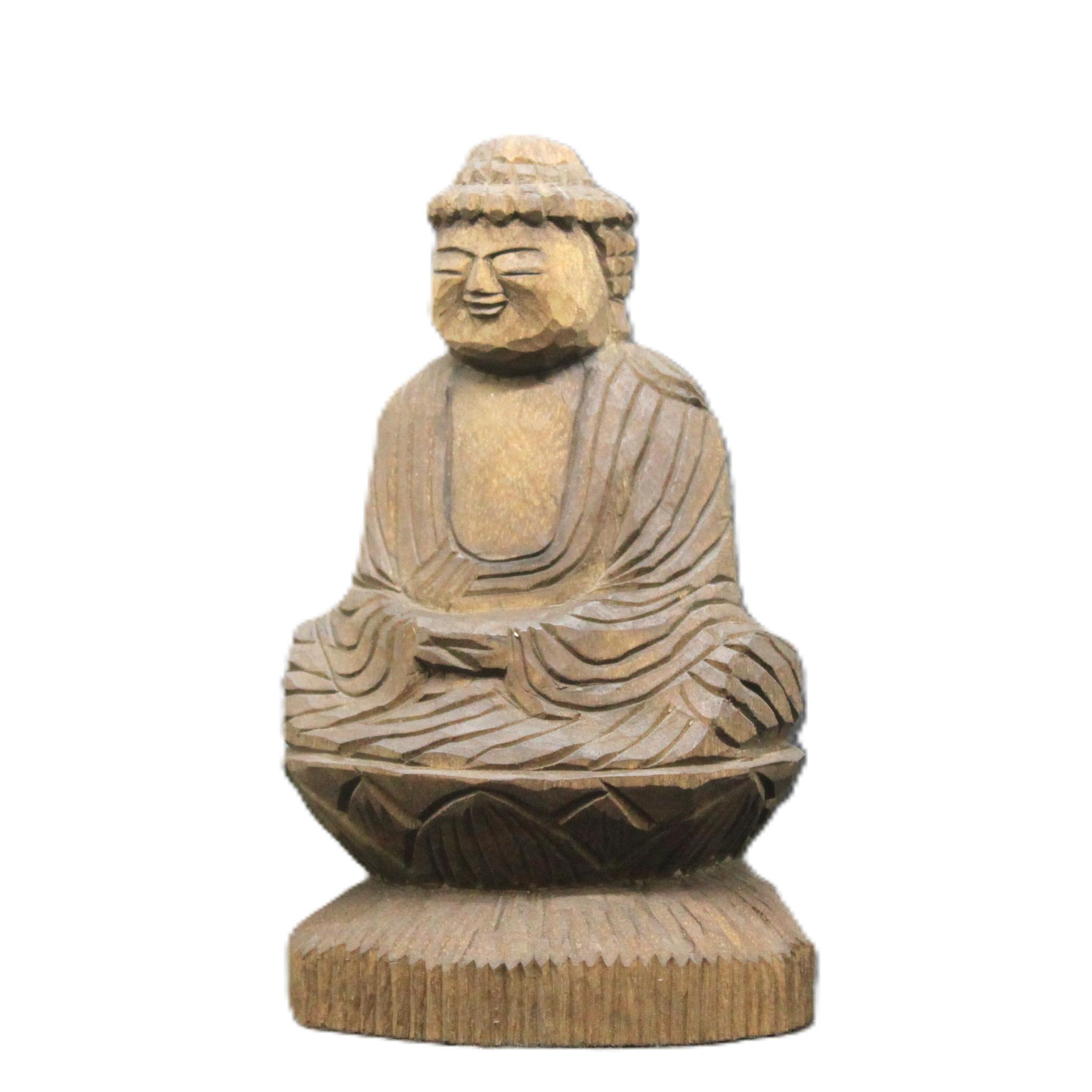 釈迦如来坐像(15cm sn7528)仏像 円空仏 摸刻 木彫 | 3枚目